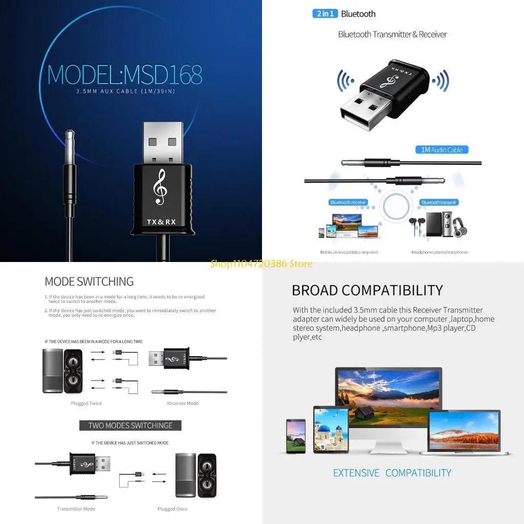 

K0EA Bluetooth-совместимый 5.0 USB-аудио AUX-передатчик-приемник Беспроводной адаптер