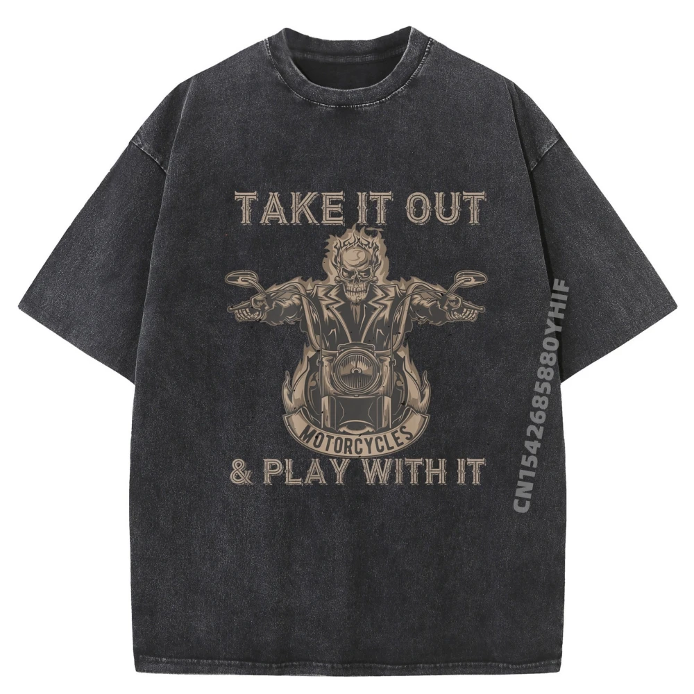 

Funny Biker Skeleton Motorcycle Rider back print Men's T-Shirts Graphic Tshirt Classic Washed Tops T Shirt Family