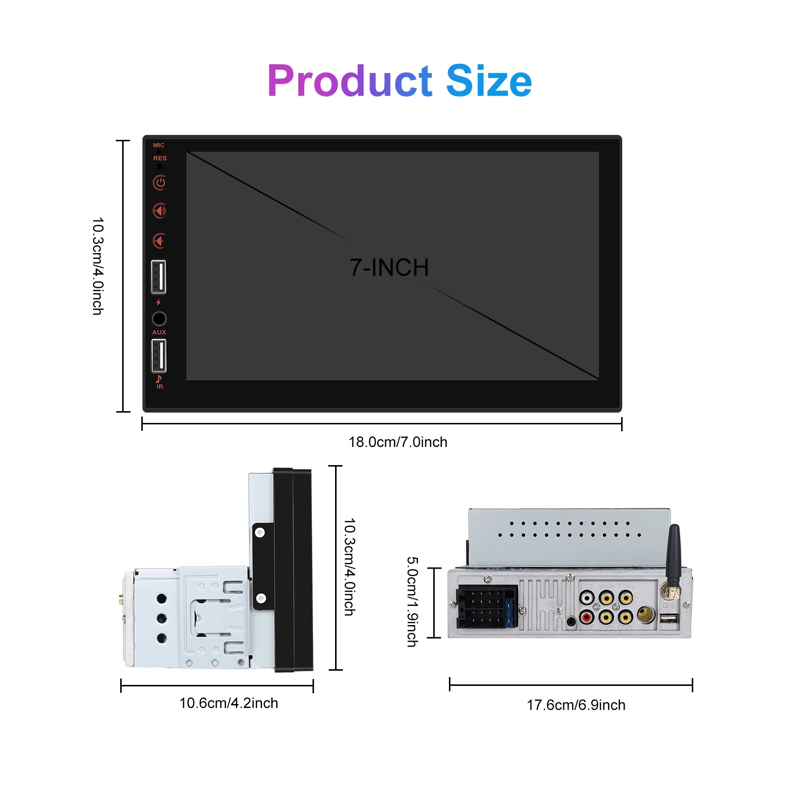 Podofo 1Din 7'' Auto-Multimediaplayer Kabelloses Carplay Android Auto Mirror Link Universeller Auto-MP5-Player Bluetooth FM DVR AUX-IN – Detail 20