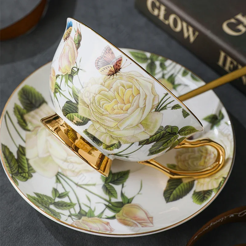 

Retro French Style Coffee Cups Light Luxury Exquisite Flowers Afternoon Tea Mug Household Breakfasts Milk Cup Tableware Gifts