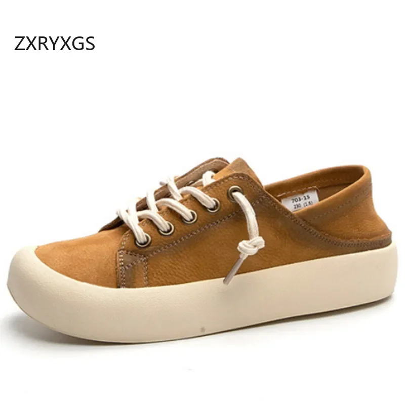 ZXRYXGS Volles Echtes Leder Karree Turnschuhe Flache Schuhe Frau Neue 2024 Herbst Mode Casual Sneaker Große Größe Trend Schuhe