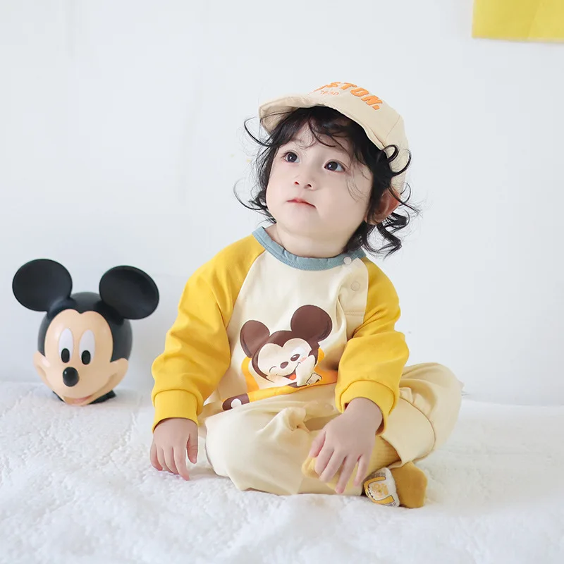 MINISO Mickey voiture nouveau-né bébé garçon printemps à manches longues Onesie vêtements pour bébés coton doux mignon 0-12 mois body combinaison