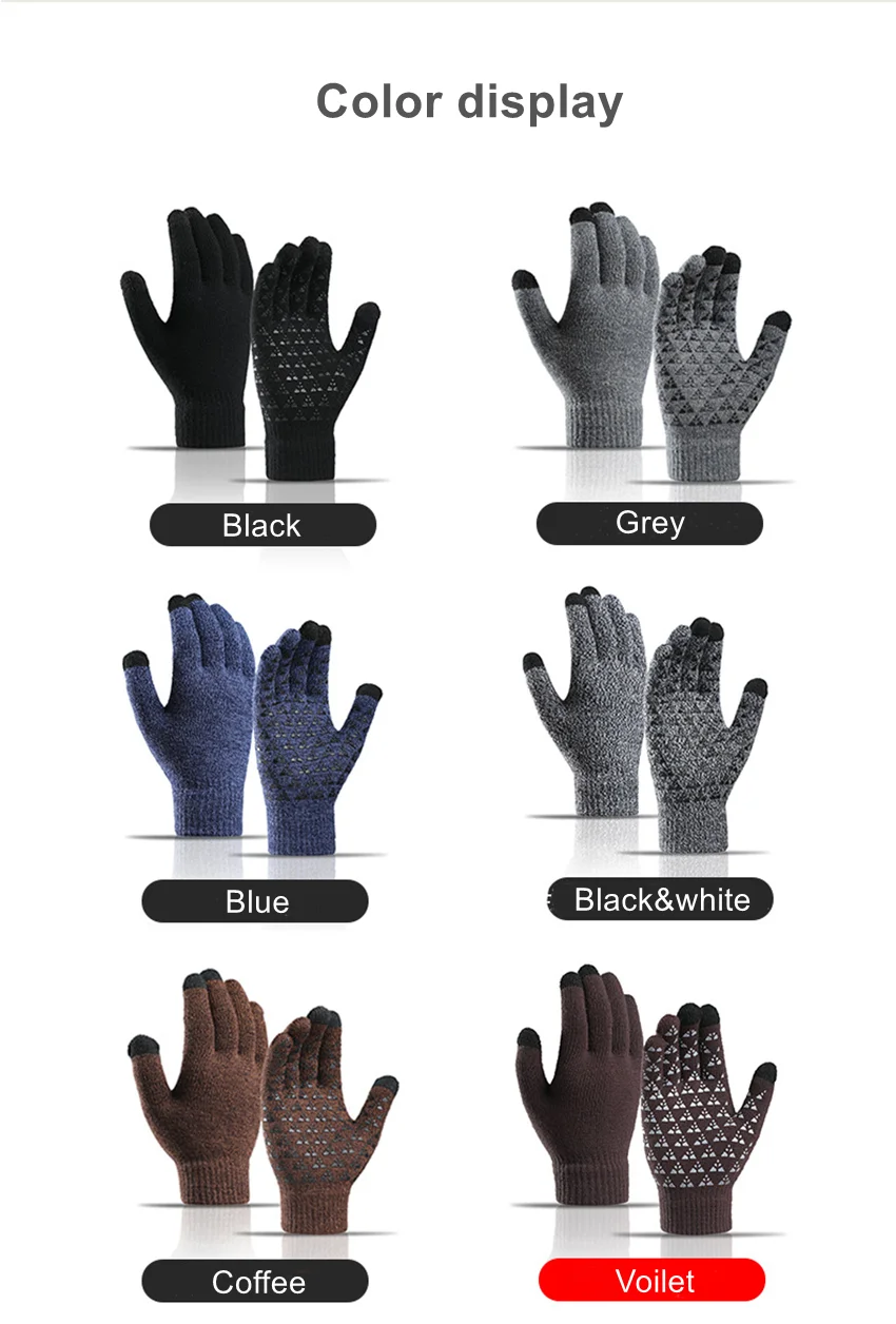 Winter Men\'s and women\'s Knit Touchscreen Gloves Warm Touch Gloves Texting Anti-slip Gloves for Adults