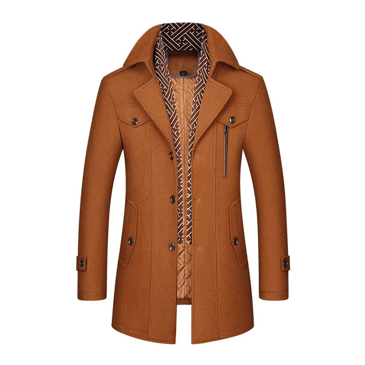 

Прямая продажа с фабрики, мужское шерстяное длинное пальто, удобные дышащие зимние модные куртки со съемным шарфом и воротником, Тренч