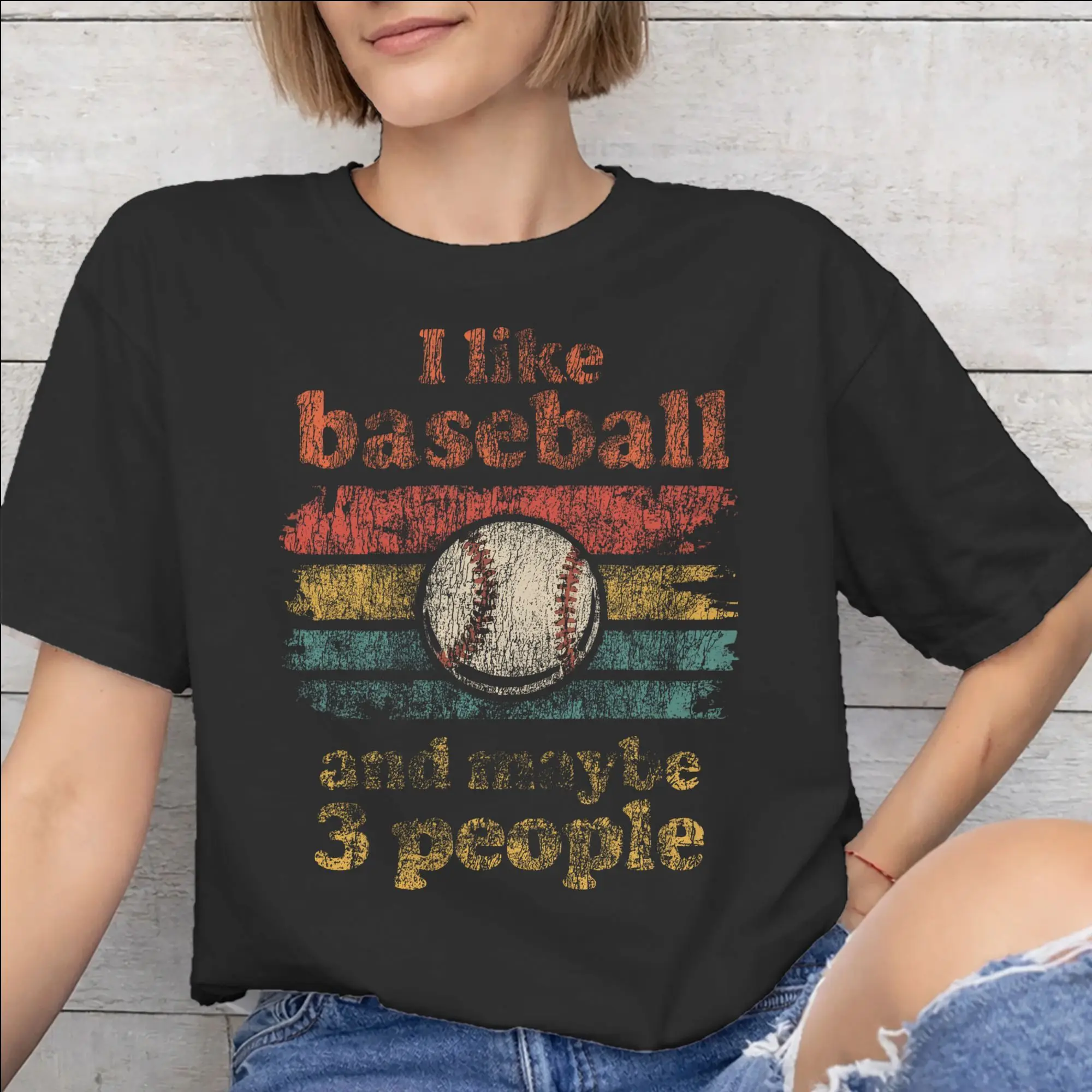 I Like Baseball And Maybe 3 People   Accessories Unisex T Shirts 100% Cotton Tee Print  Tops T-shirt