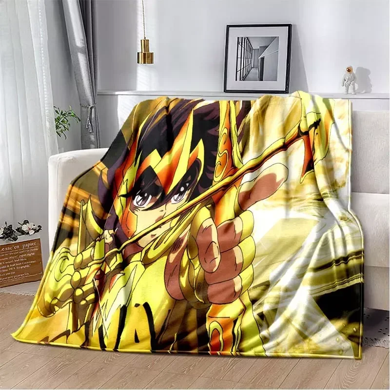 2026 3D Retro Saint Seiya Anime Blanket,Soft Throw Blanket for Home Bedroom Bed Sofa Picnic Travel Office Cover Blanket Kids