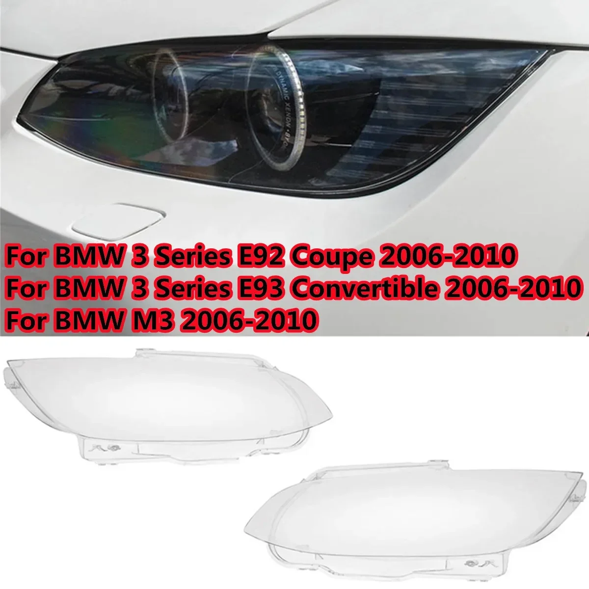 Pair Car Front Headlight Lens Cover For BMW E92 E93 2 Door M3 2006 - 2010 Auto Shell Headlamp Lampshade Shell Cover Transparent