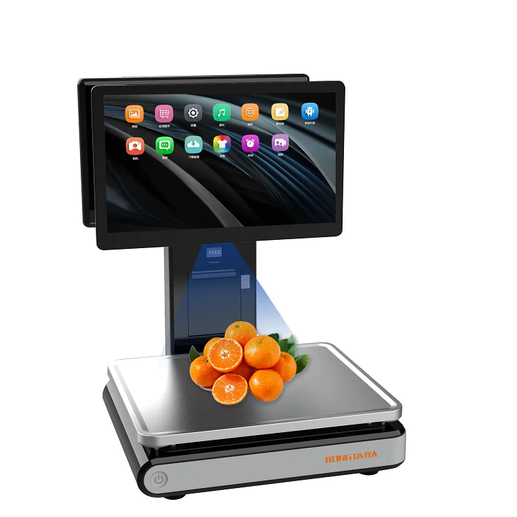 

All in One POS System Dual 15'' Screen Cash Register Retail PC Based Scale with Thermal Label Printer One Touch Panel