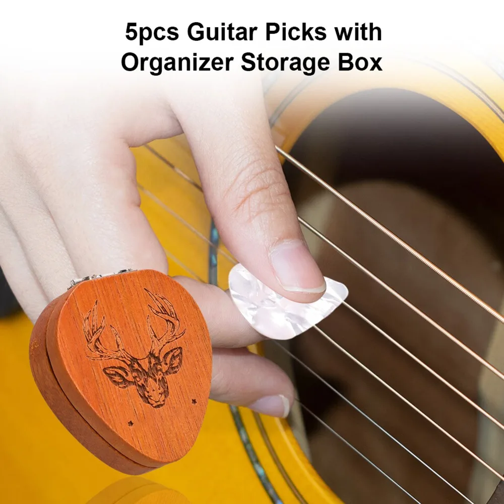 Exquisite Mahogany Guitar Picks Brown-red Guitar Plectrum Storage Box Guitar Picks For Guitar