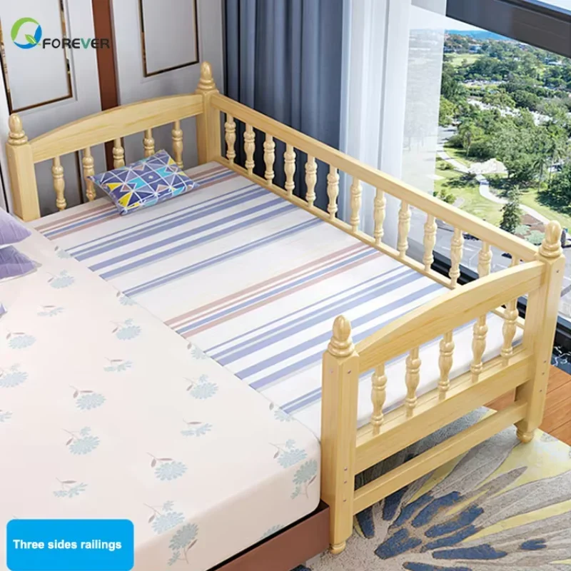 Lit en bois massif avec garde-corps pour enfants, lit simple pour garçon et fille, lit de princesse pour bébé