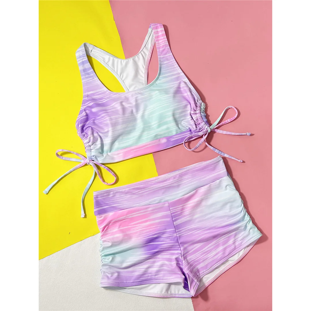 Neue Badeshorts mit Schnürung und Batikmuster, Damen-Bikini mit hoher Taille, zweiteiliges Bikini-Set, Badeanzug, Badebekleidung, Modell V4969. – Detail 9