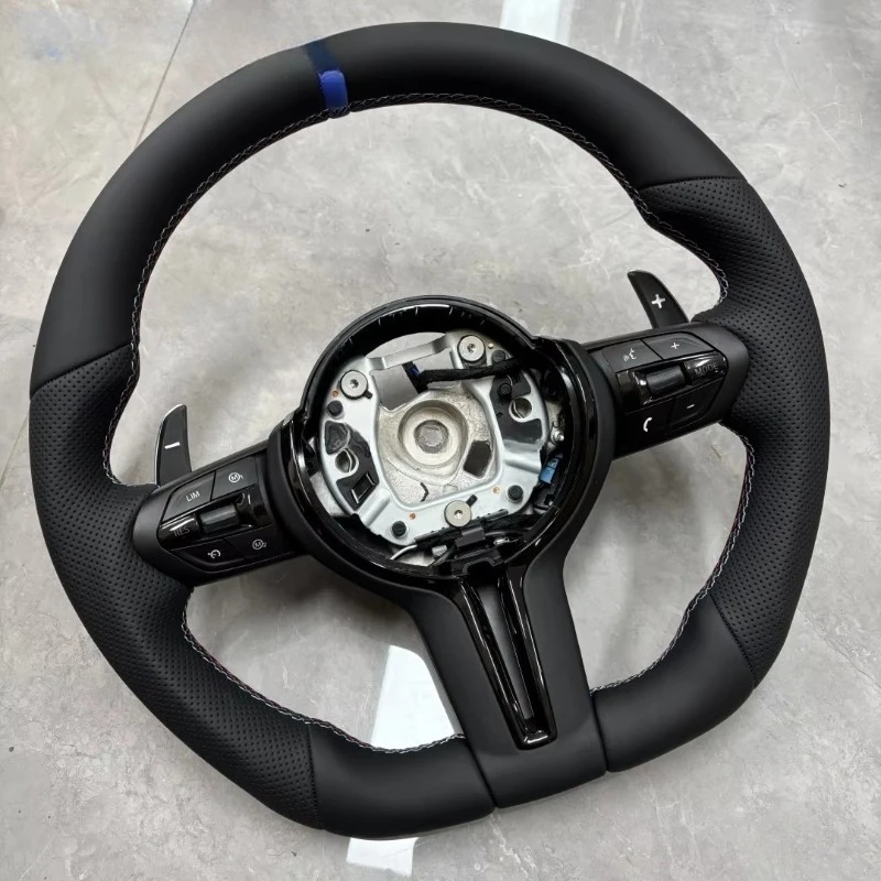 High-Quality Leather Sports Car Steering Wheel for  F30 F10 F20 F21 F22 F15 F16 F45 F32 E70 E84 E92 E90 X1 X2 X3 Blue Stripe