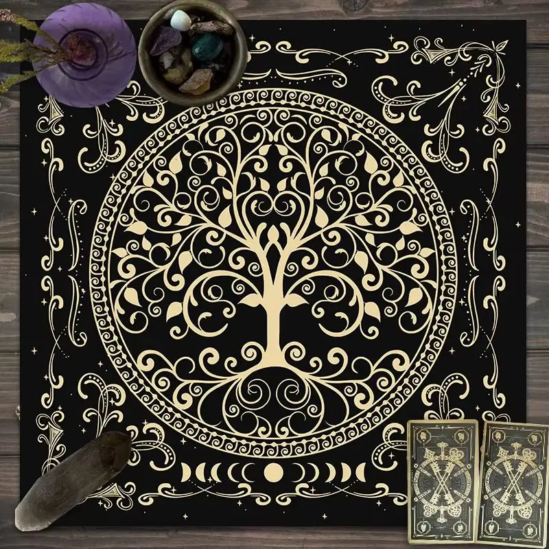 VIKAMA Tree of Life Altar Cloth Tarot Tablecloth Moon Phase Divination Oracle Card Mat Spiritual Home Decor