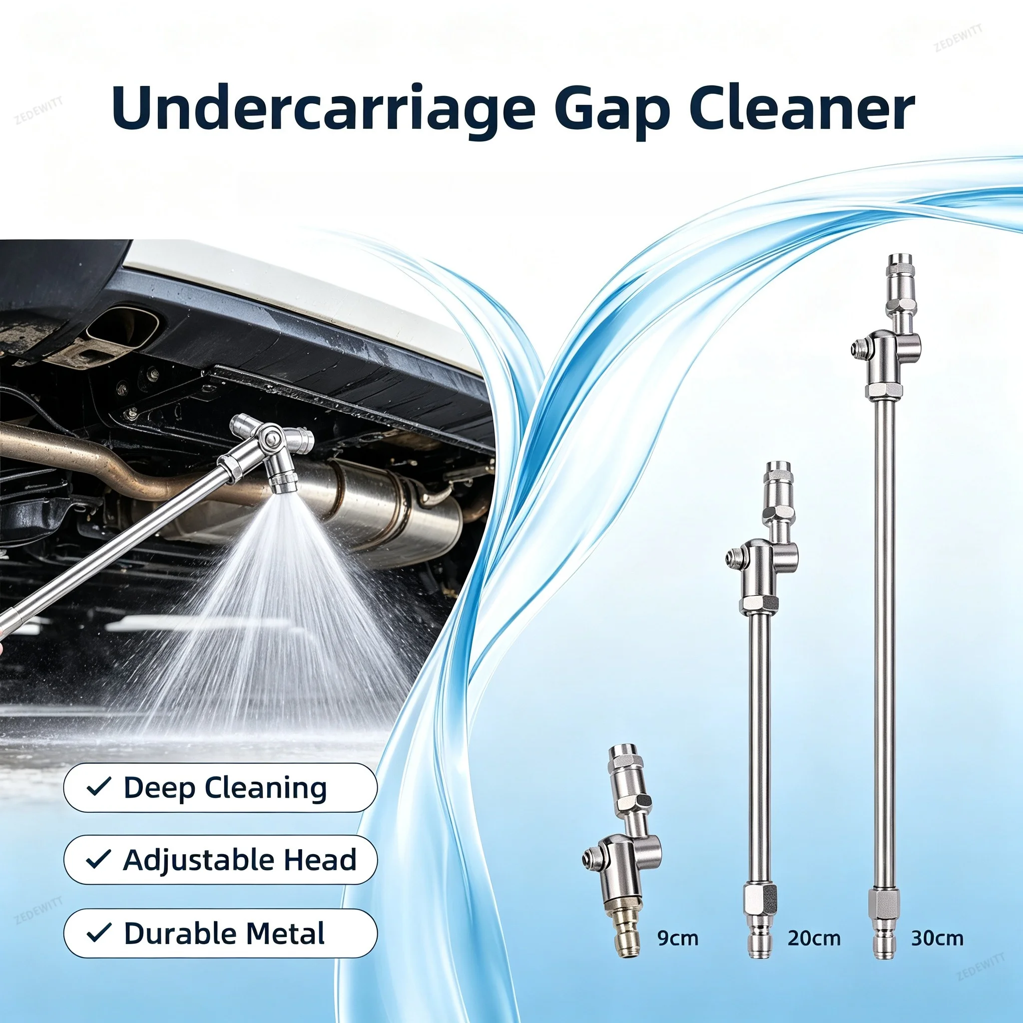 Universal High Pressure Car Wash Gun with 1/4 Quick Plug, Rotating Spray Nozzle Extension Pole for Auto Underbody Cleaning