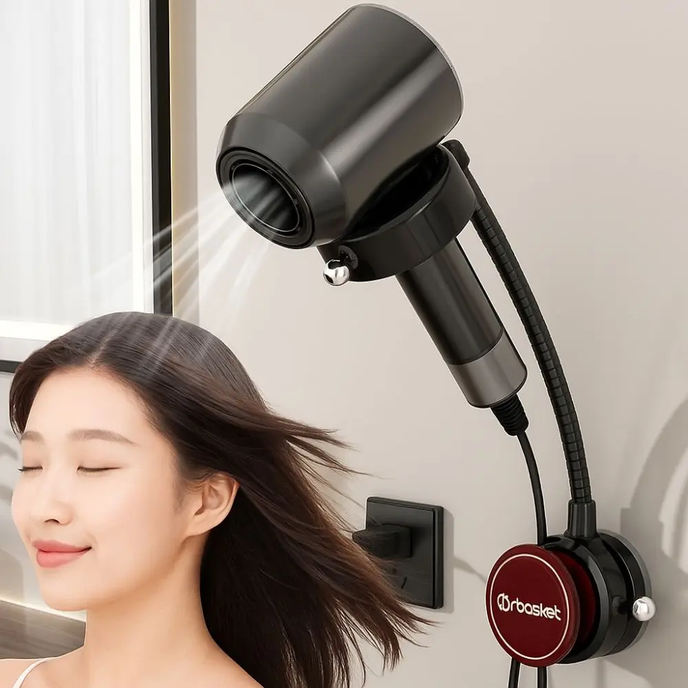 

Wall Mount Hairdryer Stand Angle Adjustable Rotating Hair Dryer Holder Non-Drilling Hairdryer Shelf Bathroom Storage