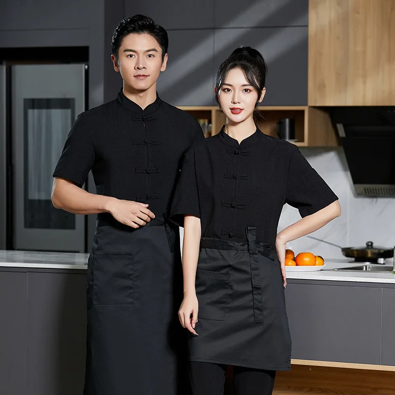 2024 Chef Uniform Overalls Chef Uniform Men's Kitchen Half Restaurant Catering Waiter Summer Short Sleeve Work wear Wear to Work