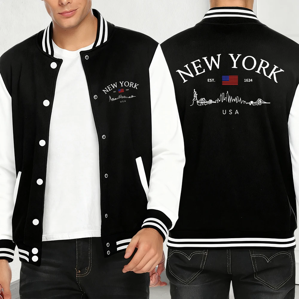 

New York Usa Simple Print Male Jacket Casual Hip Hop Clothing Creative Pocket Coat Loose Y2K Menswear Multicolor Fashion Jackets