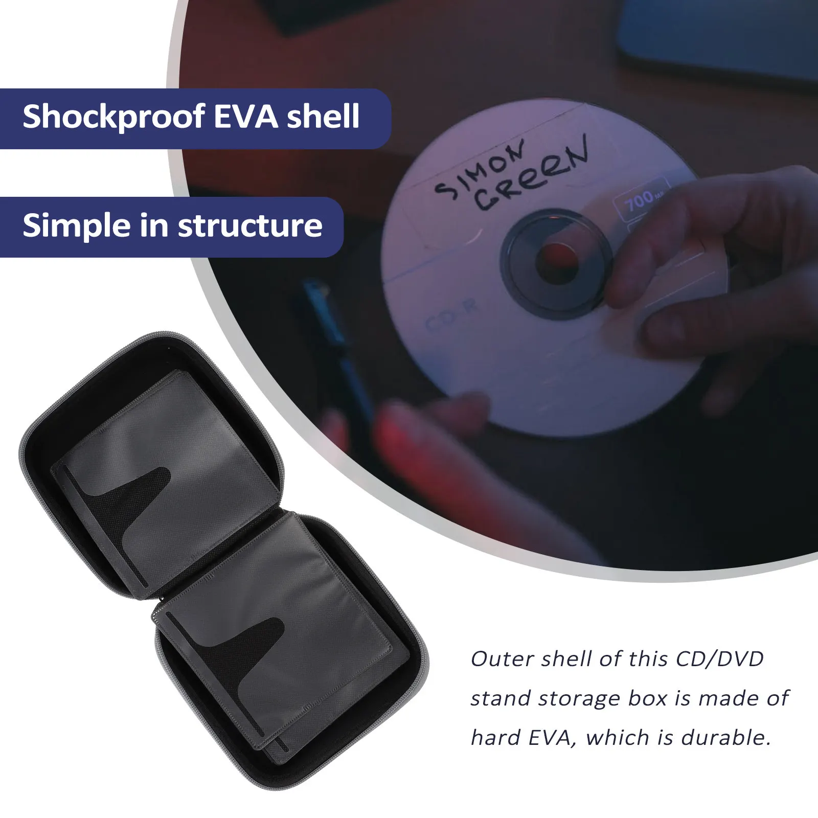 20-Slot Portable Dvd Case Eva PP Hard Shell Cd Dvd Organizer Compact Storage Pouch for Travel Home Disc Holder
