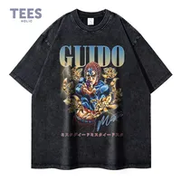 Guido Mista T-shirt Sex Pistol Oversized Vintage Washed Anime JoJo T Shirts Harajuku Retro Manga DIO Kujo Jotaro Tops Tees Men