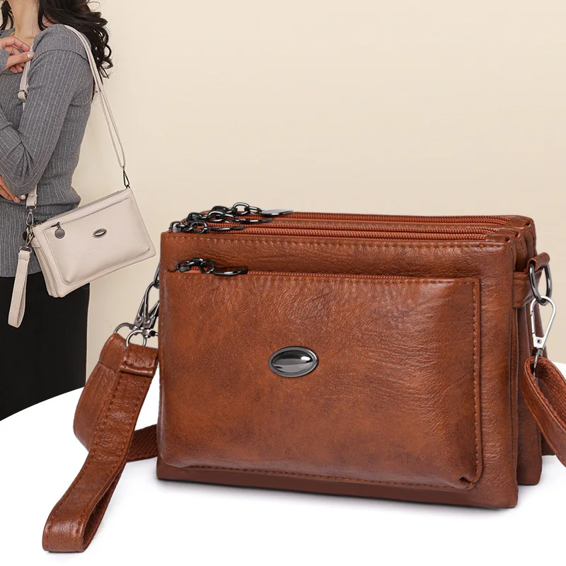 Picture 3: Horizontal square PU leather women's single-shoulder bag with multiple pockets and large capacity crossbody handbag