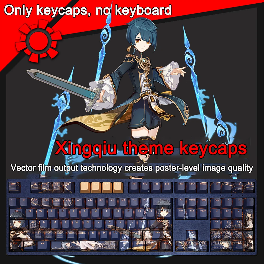 108 Keys Genshin Impact Keycaps Xingqiu PBT Dye Subbed Cherry Backlit Keycap Anime Gaming Key Caps For ANSI 61 87 104 108 Layout