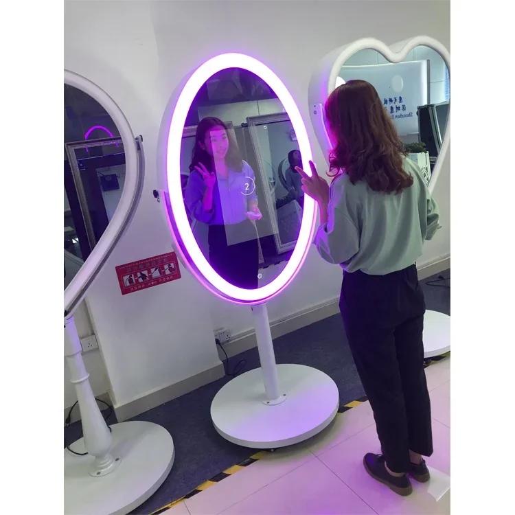 Digital touchscreen photo booth, mirror photo booth for selfie photos with camera and printer