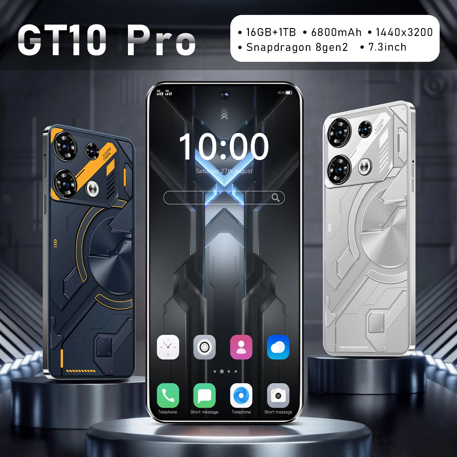 

Global Version GT10 Pro Smartphone 5G 7.3 Inch 16GB RAM+1024GB ROM Snapdragon 8 gen2 108MP Camera 6800mah Android Mobile Phone