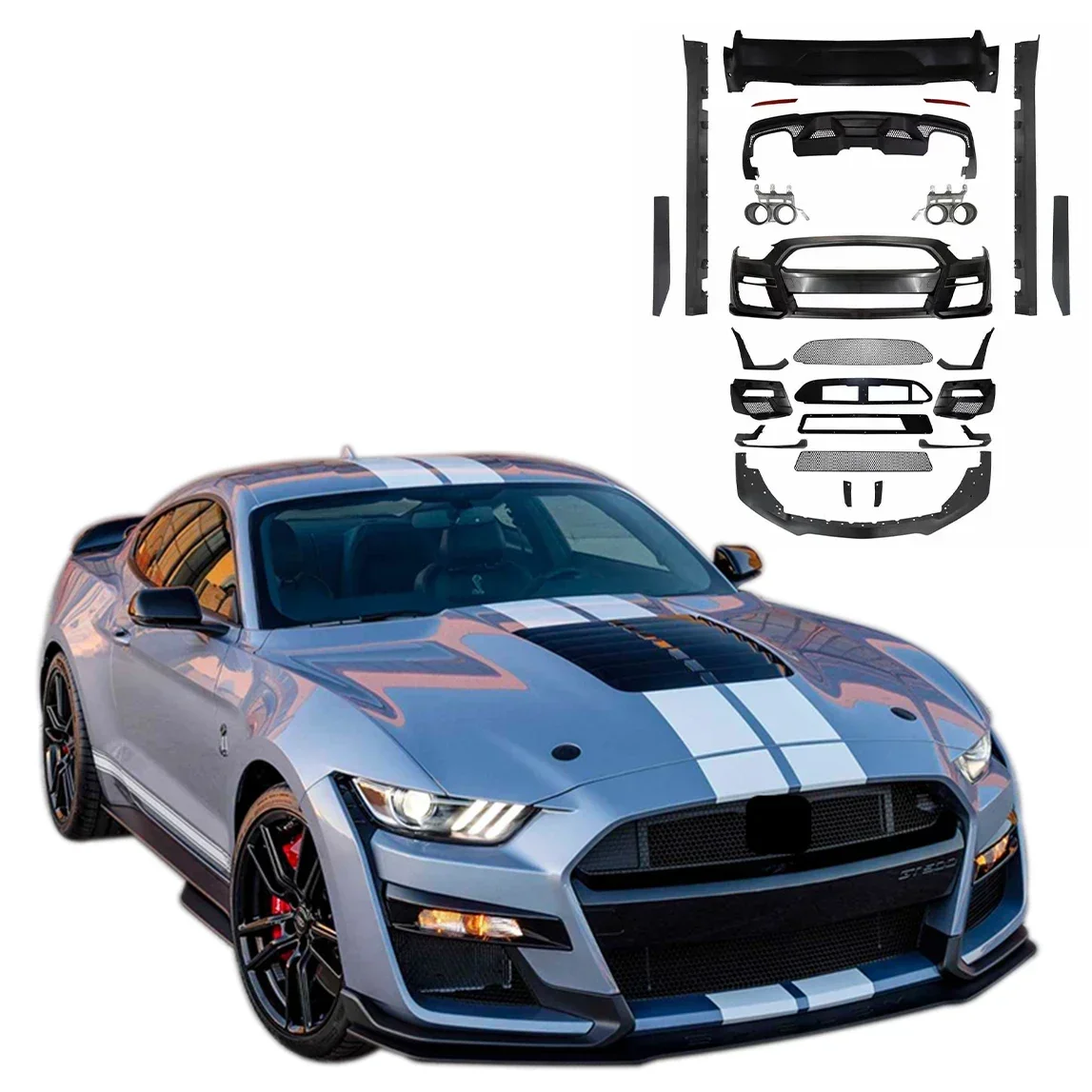 

Auto Facelift Refit Body Kit for Ford Mustang 2015-2017 Update To Racing Shelby GT500 Style Front+Rear Bumper+Grille+Skirt