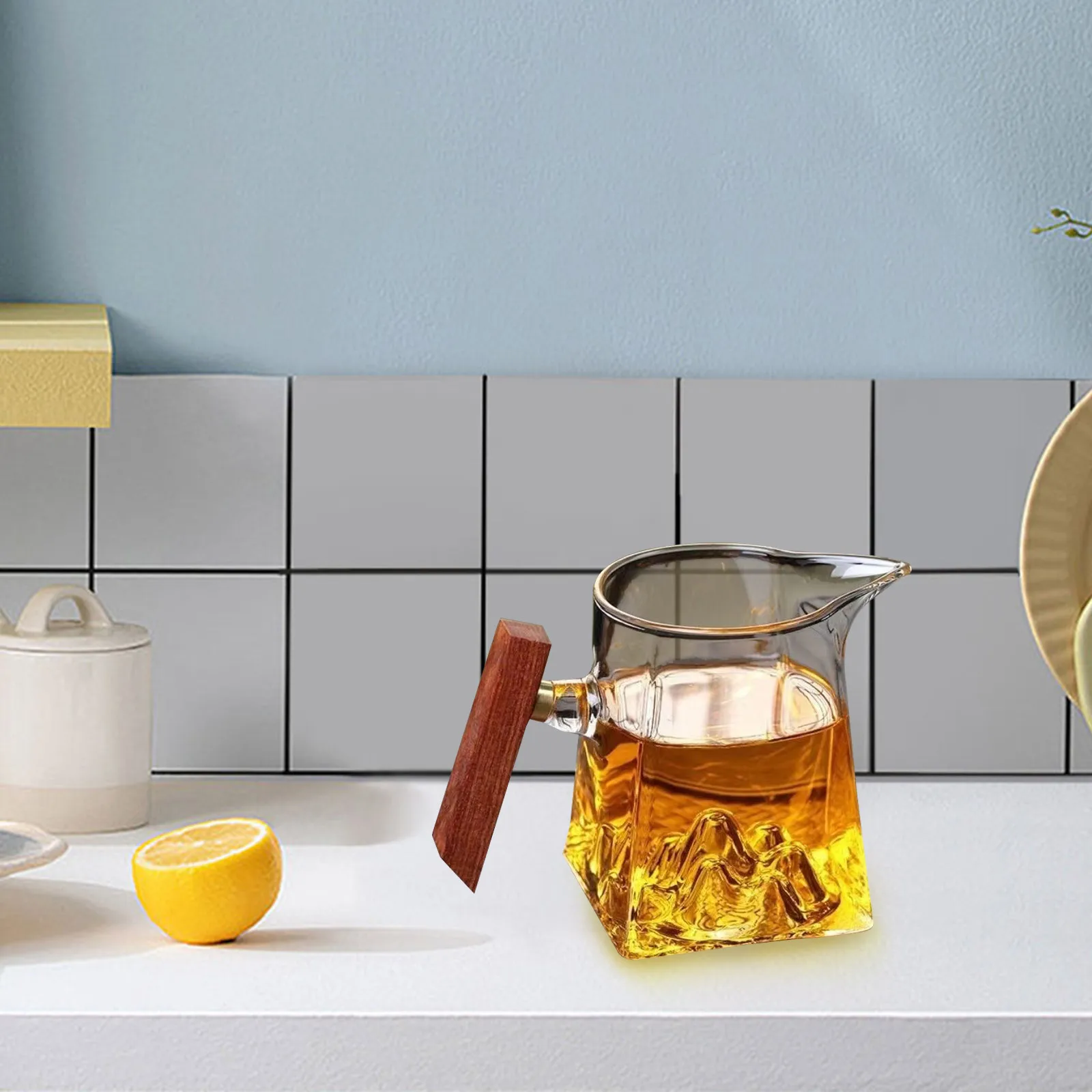 

350Ml Clear Glass Tea Mug with Comfortable Wooden Handle Easy to Clean Wide Mouth Drinking Mug for Home Office Camping Use