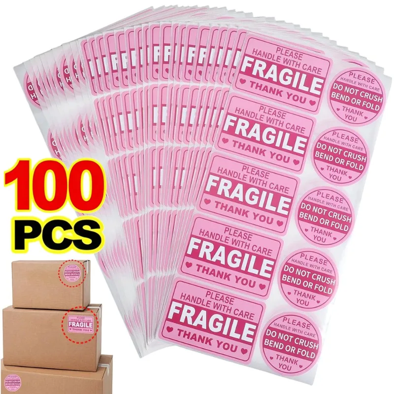 

20-100PCS Fragile Shipping Stickers Self-Adhesive Non-Folding No Peeling Mailing Parcel Package Labeling Logistics Supplies Hot