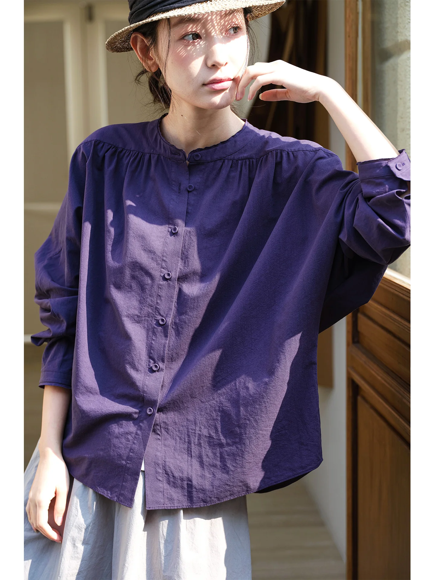 

Women's Long Sve Silk Cotton irt High Densi Silk Spring Summer New Sle Commute Sle Artistic Straight Cut