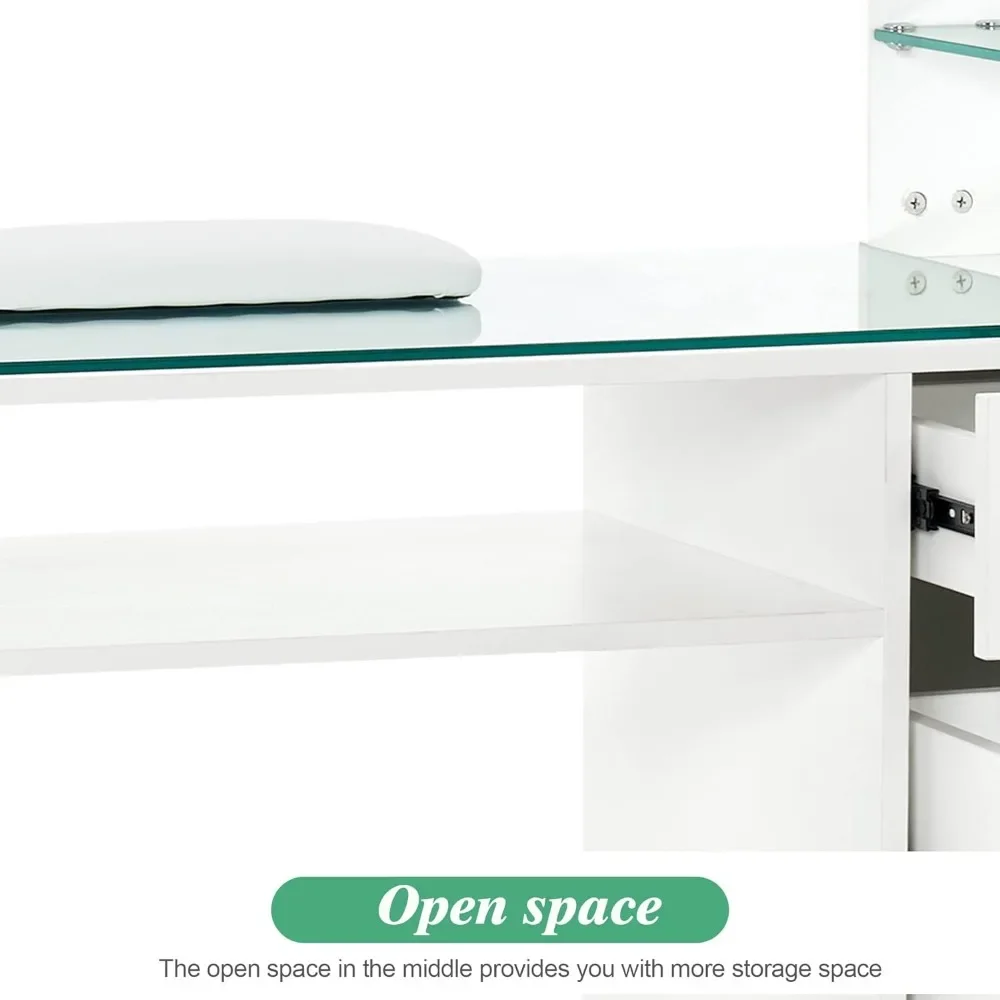 Manicure Table with Drawers, Storage Shelves Beauty Salon Station Nail Desk
