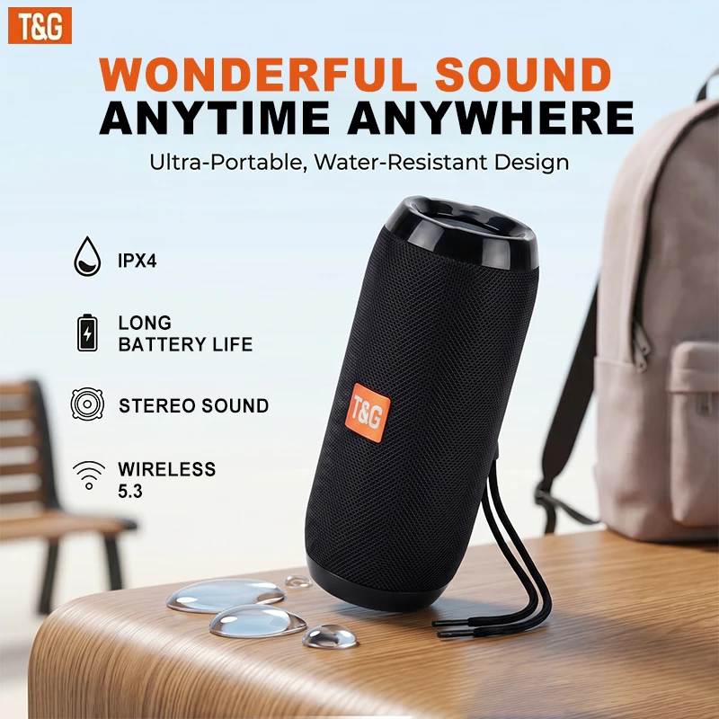 TG117 Bluetooth Portable Wireless Speaker, IPX4 Waterproof, TWS Stereo Sound, Support TF Card & USB Playback, Connect Phone Tablet TV, Outdoor Wireless Audio Speaker, Ideal Birthday, Thanksgiving, Christmas Party Gift