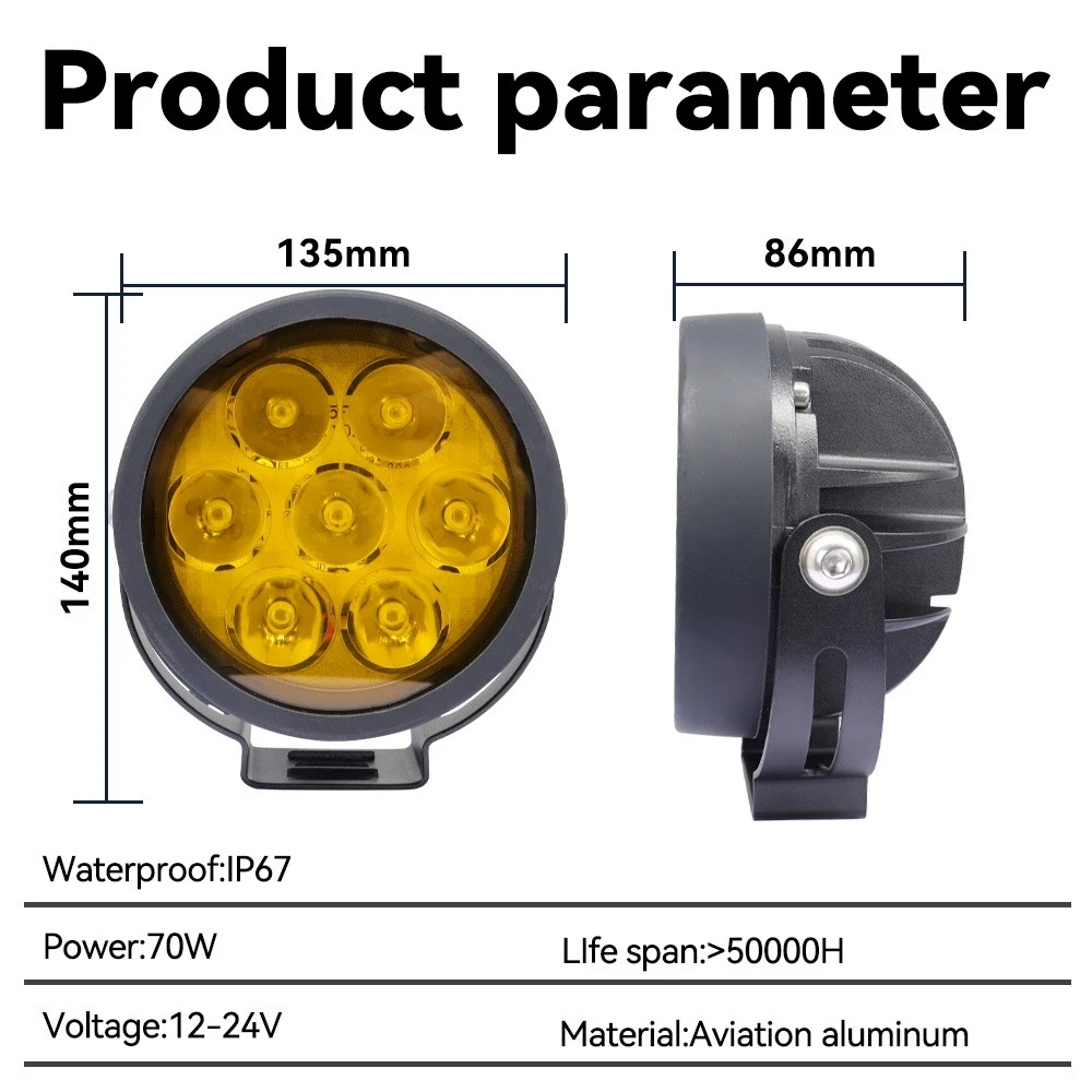 Car 4.5 inch 70W 12V 24V Round High Brightness Spotlight Led Work Light For Harley Off-road Truck Motorcycle LED Light Retrofit