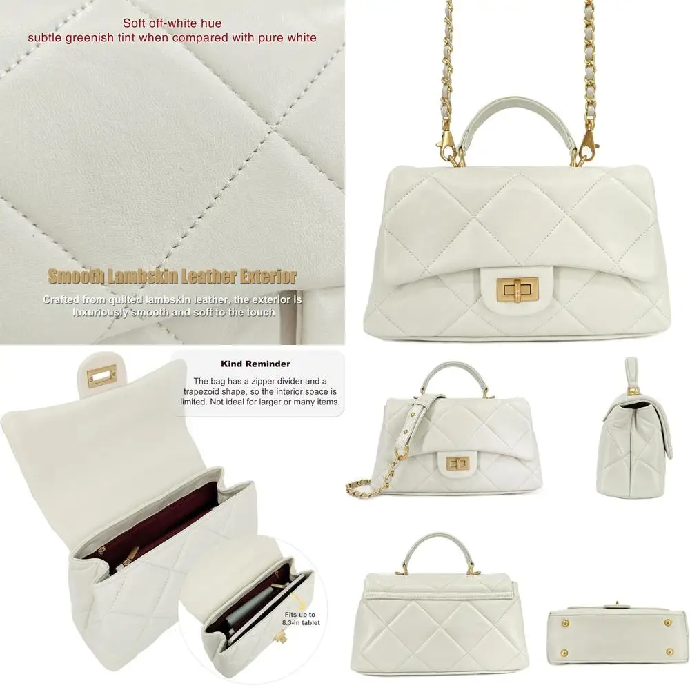 

Women's Quilted Leather Crossbody Bags with Detachable Gold Chain Strap, Designer Top Handle Shoulder Flap Purse