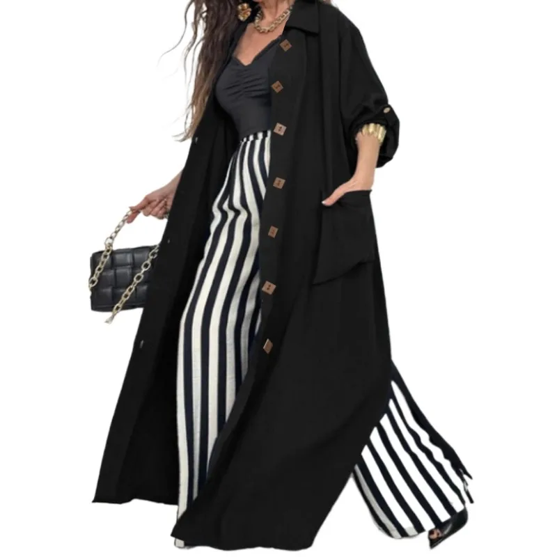 

Thick collar coat women over the knee long outfit trendy solid color trench coat jackets