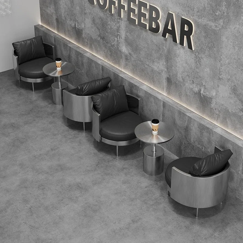 Industrial style cafe tables and chairs, bar bar bar bistro commercial stainless steel sofa chair