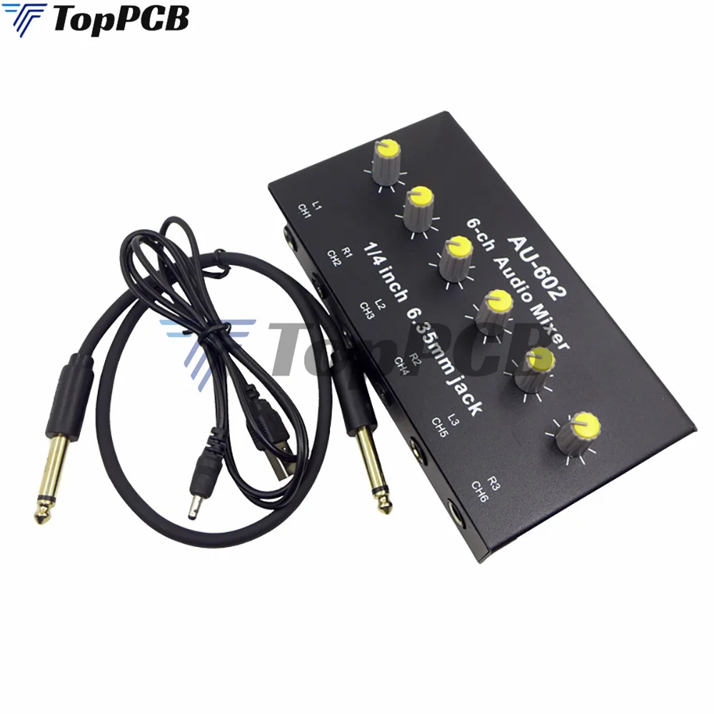 6 Channel Audio Mixer Headphone Microphone Mic Amplifier Hub Distributor 6.35mm Jack 1/4 TRS DC 5V for Live Broadcast Party