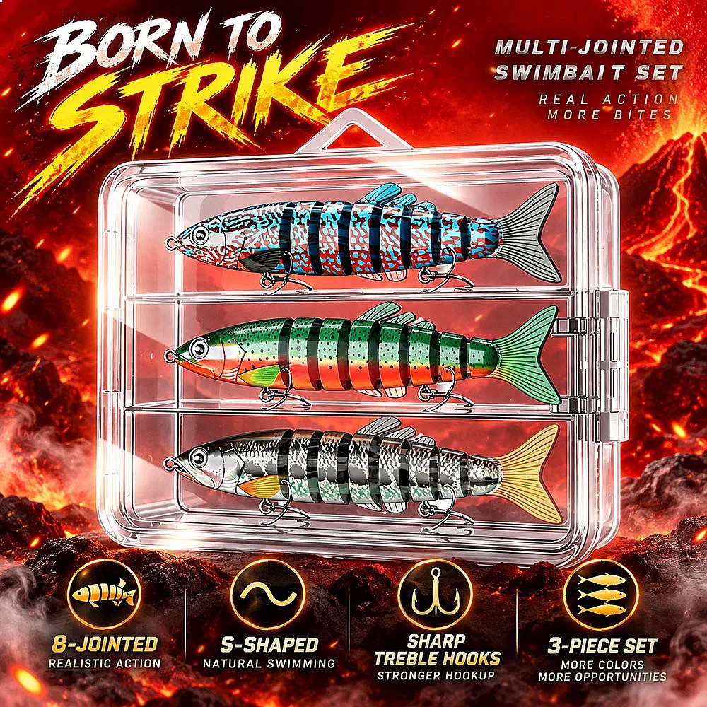 8-Segment Swimbaits 3pcs/5pcs 16g YQCCK Slow Sinking Lifelike Treble Hooks Saltwater Lake Trout