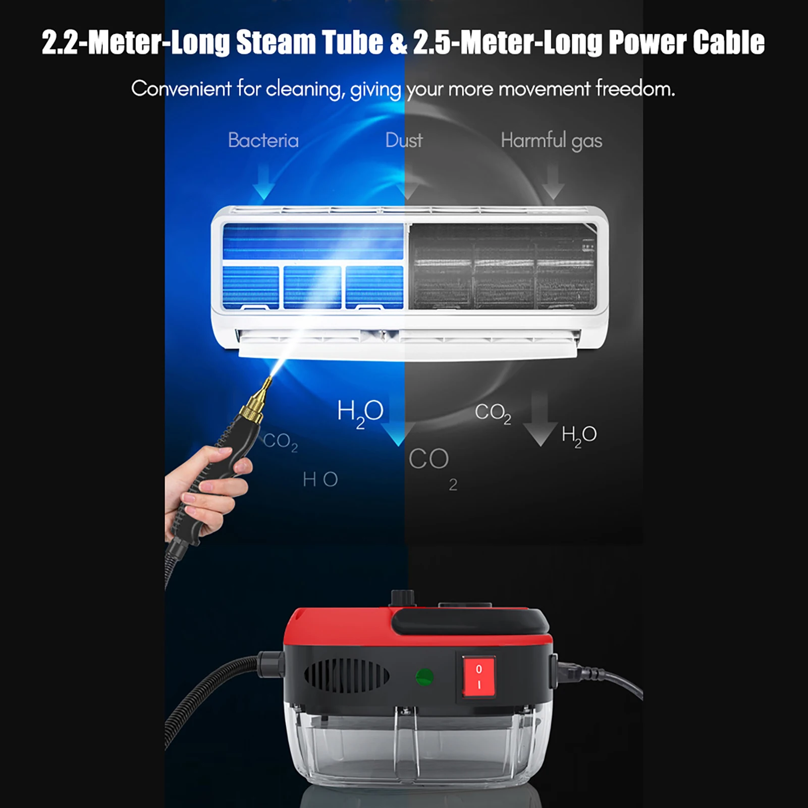 1500W Portable Handheld Steam Cleaner High Temperature Pressurized Steam Cleaning Machine with Brush Heads for Kitchen Furniture