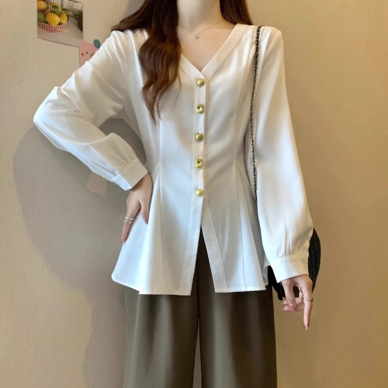 Spring Autumn New Elegant Fashion Solid Blouses Women's Clothing Casual Loose V Neck Cardigan Korean Style Long Sleeve Shirts