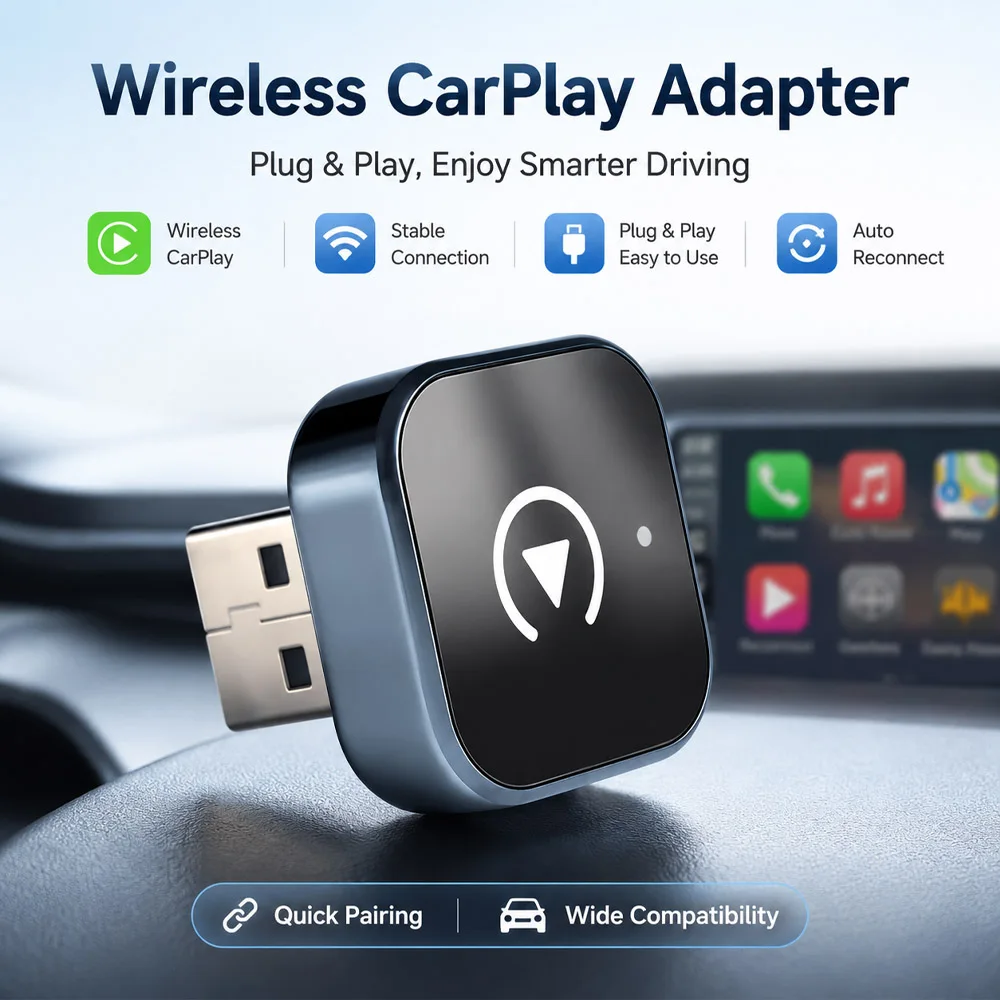 1Pc Wireless CarPlay Android Auto Adapter, Low‑Latency Wired to Wireless Smart AI Box Plug‑and‑Play for OEM Wired CarPlay Car