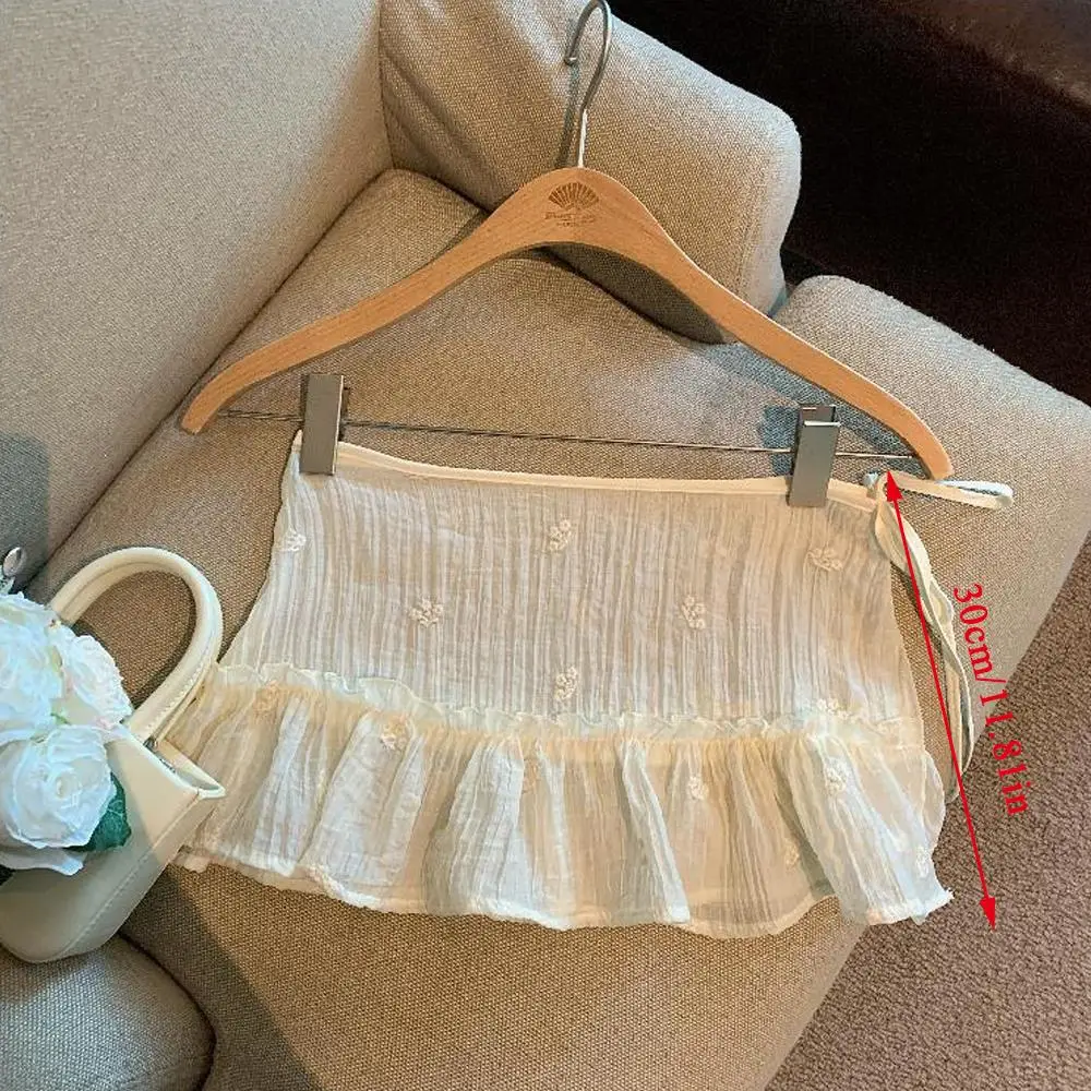 Falda de gasa en capas de encaje INS para mujer, faldas cortas de cintura alta con encaje transparente Floral Vintage, falda ceñida de una pieza