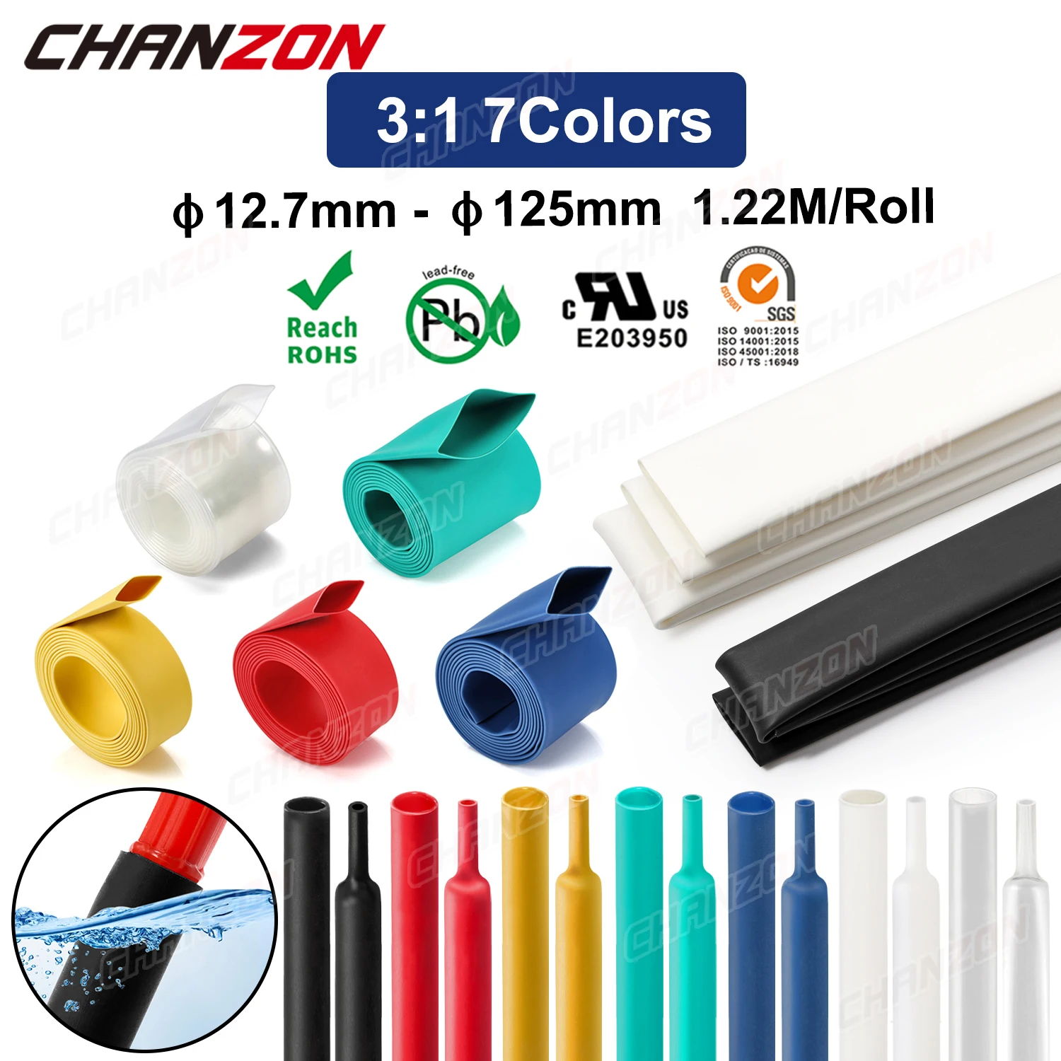 1.22M 7 Colors 12.7-125mm 3:1 Heat Shrink Tube with Glue Double Dual Wall Ahensive Lined Waterproof Heated Shrinking Tues Wrap