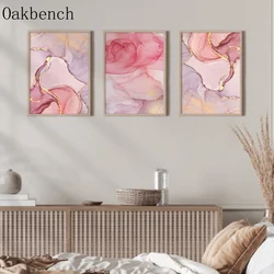 Modern Luxury Wall Art Romantic Rose Canvas Painting Pink Golden Poster Picture For Living Room Decoration Ideal Gifts