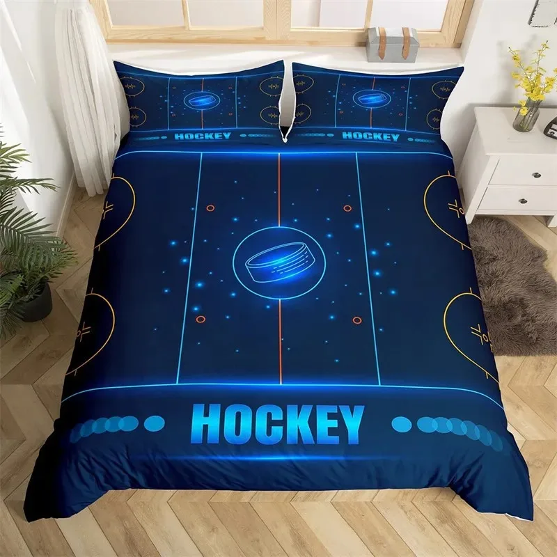 

Ice Hockey Duvet Cover Hockey Player Bedding Set Winter Sports Event Comforter Cover Twin Full Fo