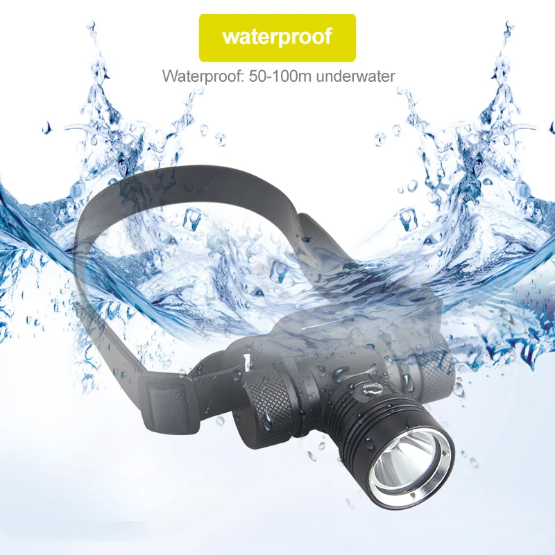 LED Rechargeable Headlamp 3000LM IPX8 Waterproof Super Diving Headlamp 18650 Torch Underwater Scuba Head Flashlight