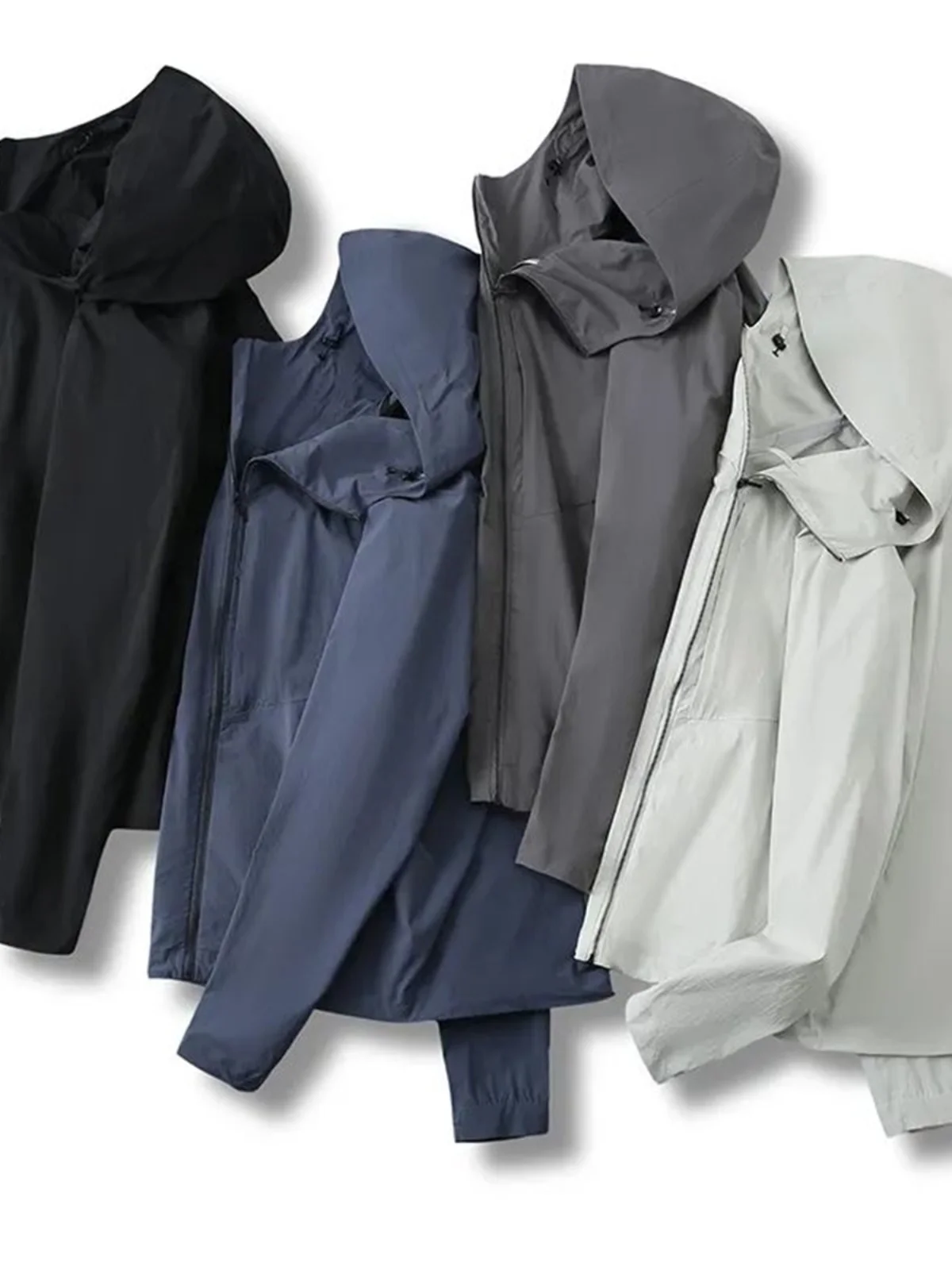 

DWR Waterproof Spring Summer Thin Soft ell Jaet Outdoor Hooded Coat Sl Sed Faion Urban Men's Zipper Decoration