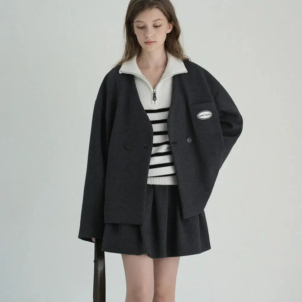 

Jacket And Skirt Suit High-Quality College Style Winter New Style High-End Loose Casual Pleated Skirt Two-Piece Set Trendy