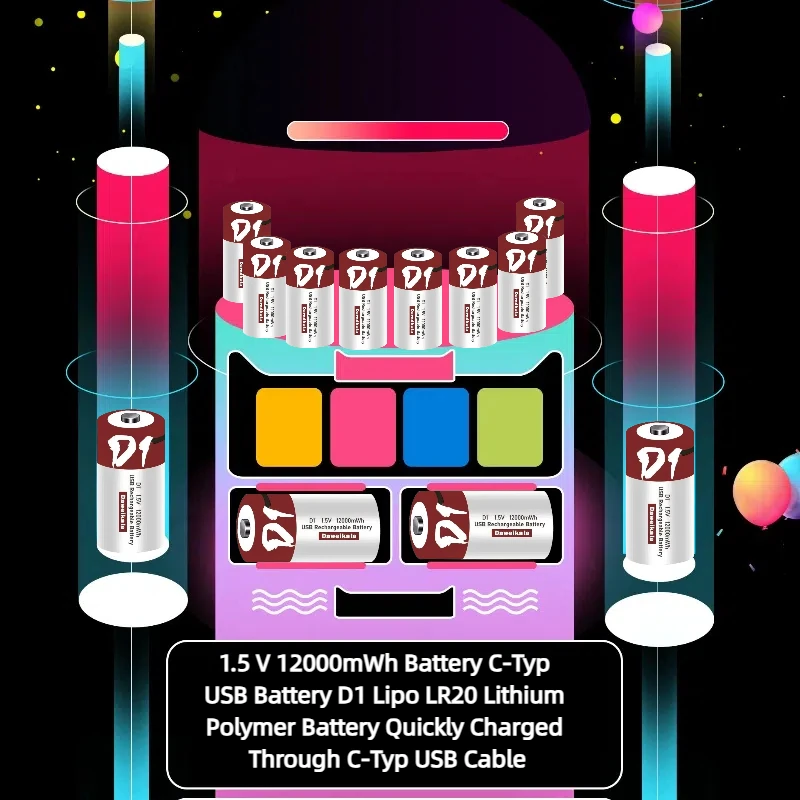 

1.5V 12000mWh Battery C-Typ USB Battery D1 Lipo LR20 Lithium Polymer Battery Quickly Charged Through C-Typ USB Cable